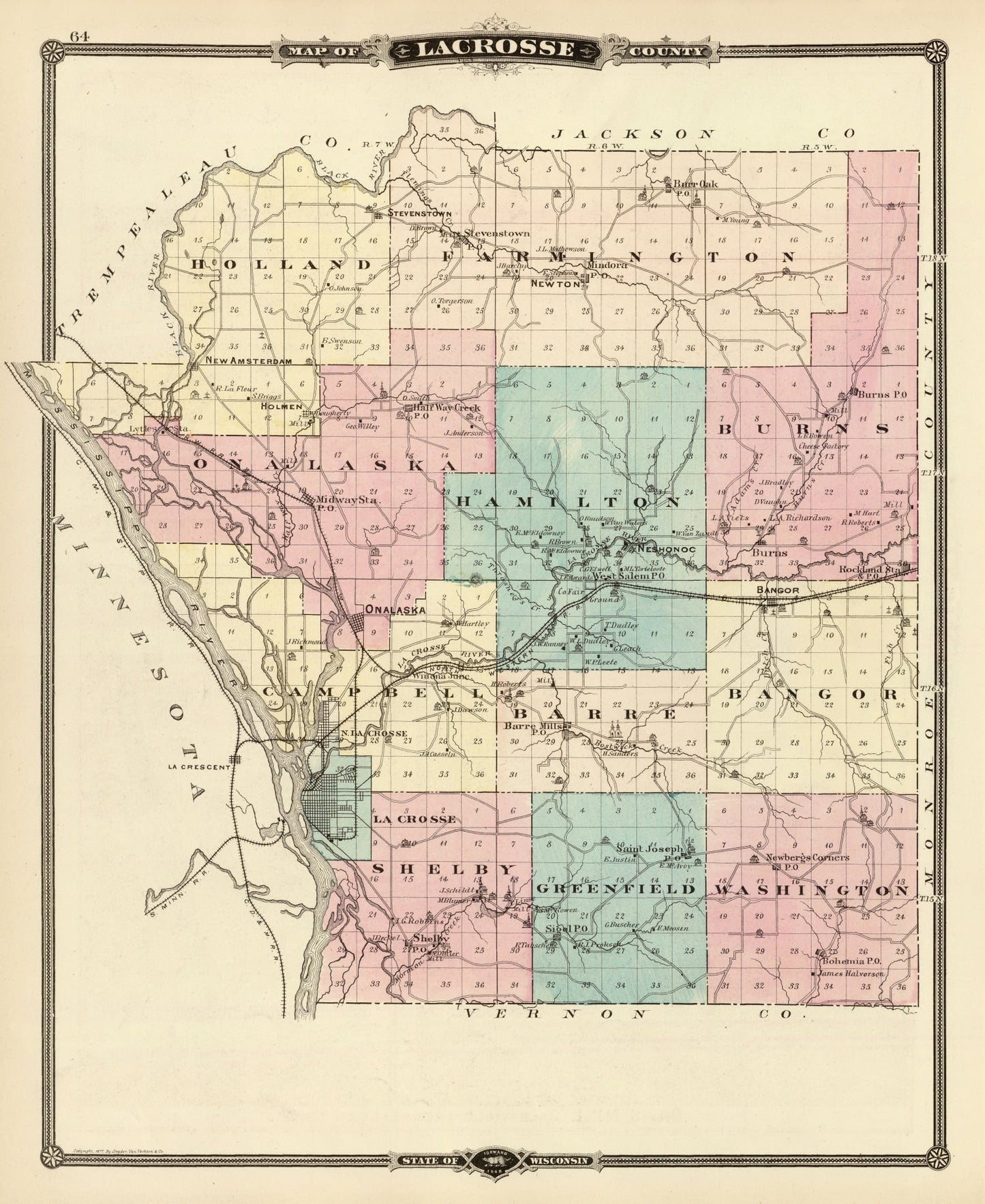 Vintage Map of La Crosse County, Wisconsin, 1878
