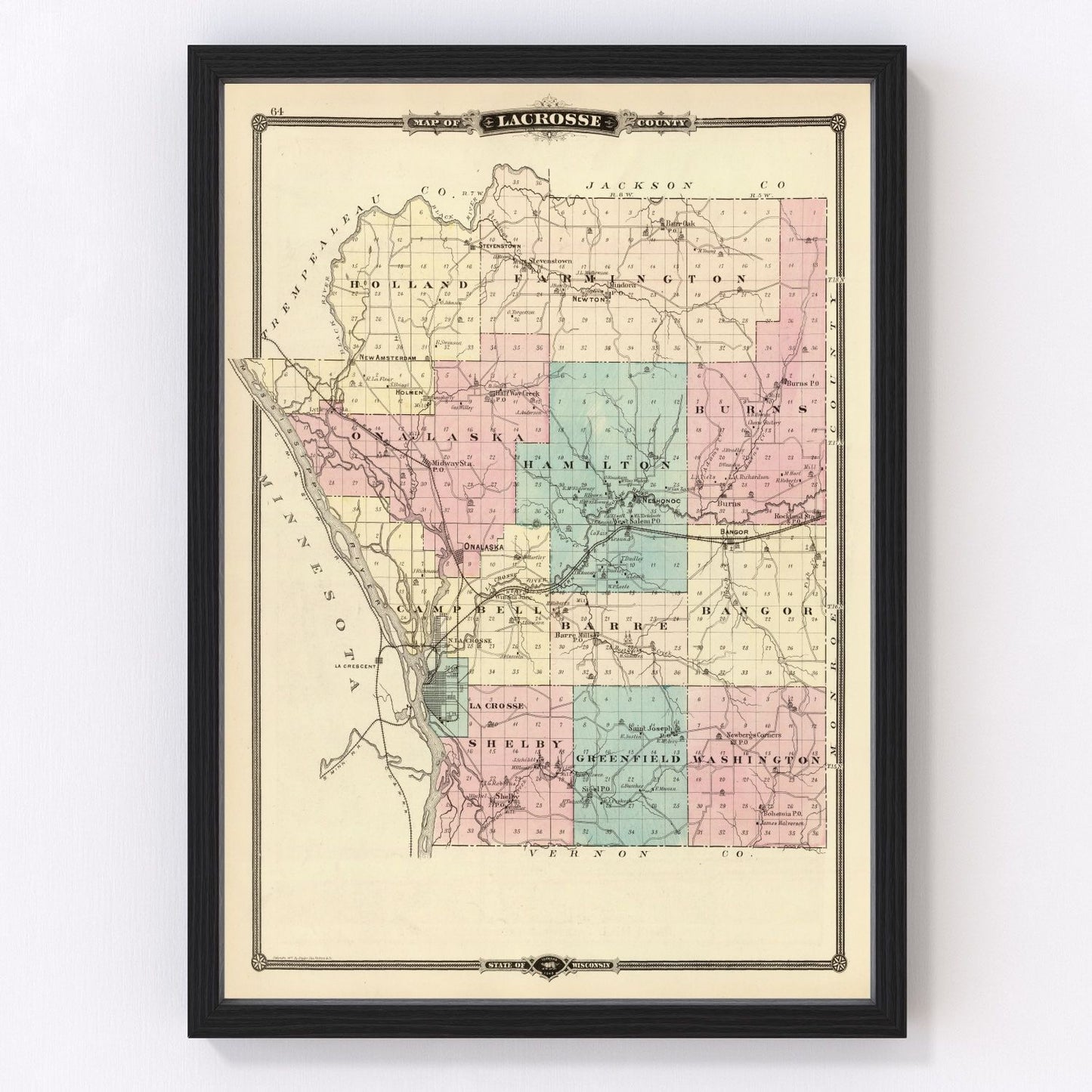 vintage map of La Crosse County, Wisconsin, 1878