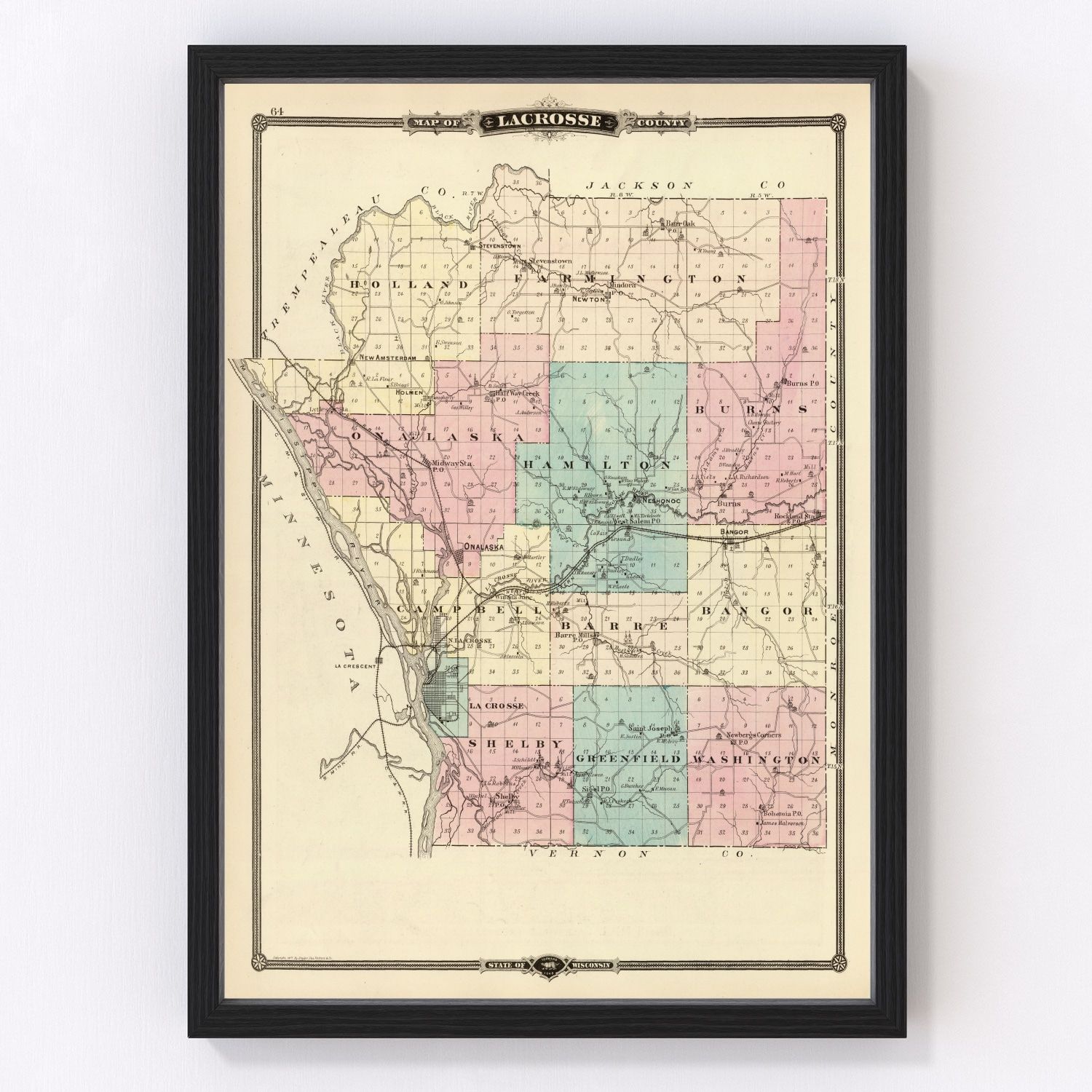 vintage map of La Crosse County, Wisconsin, 1878