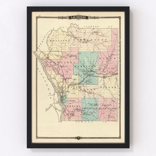 vintage map of La Crosse County, Wisconsin, 1878