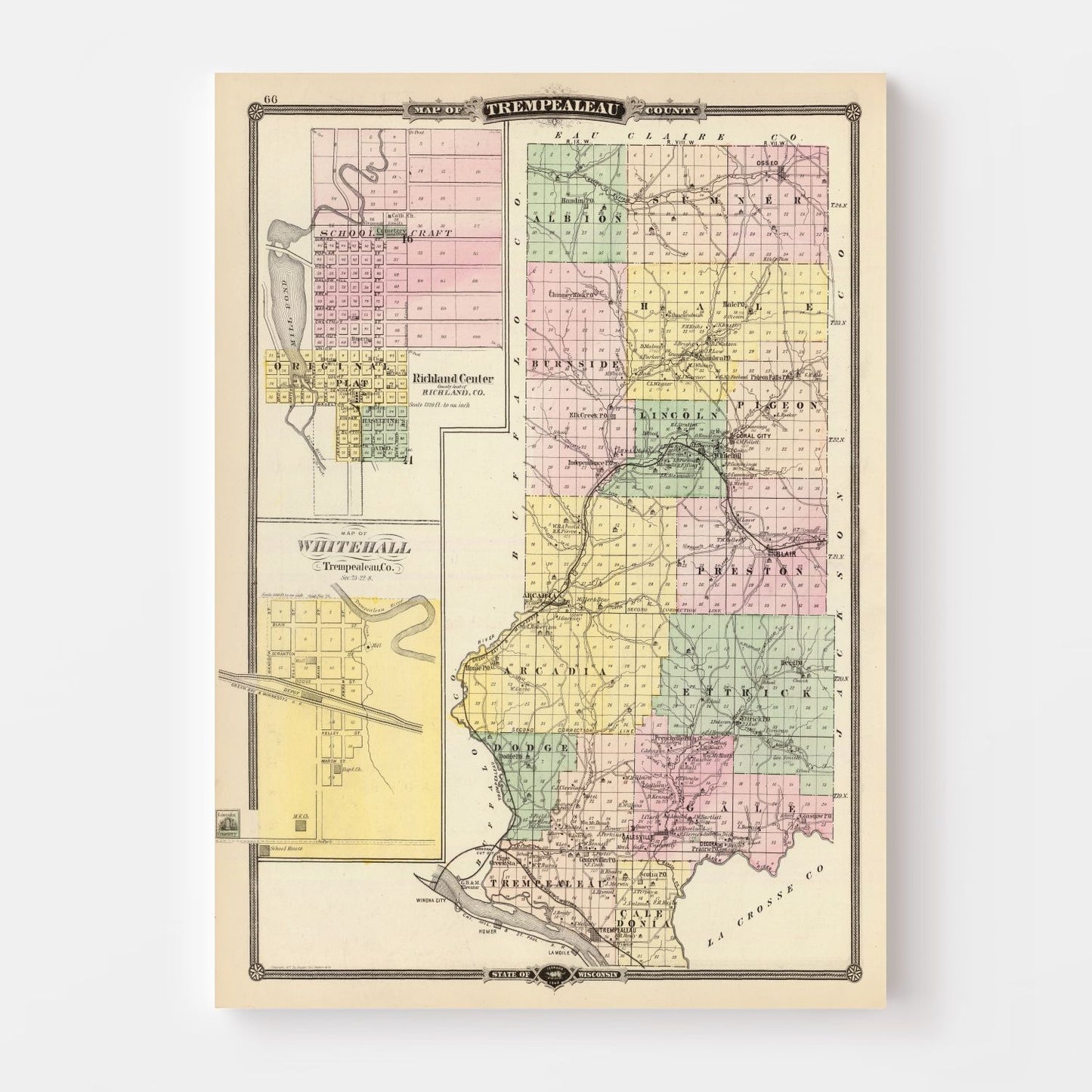 Vintage Map of Trempealeau County, Wisconsin, 1878