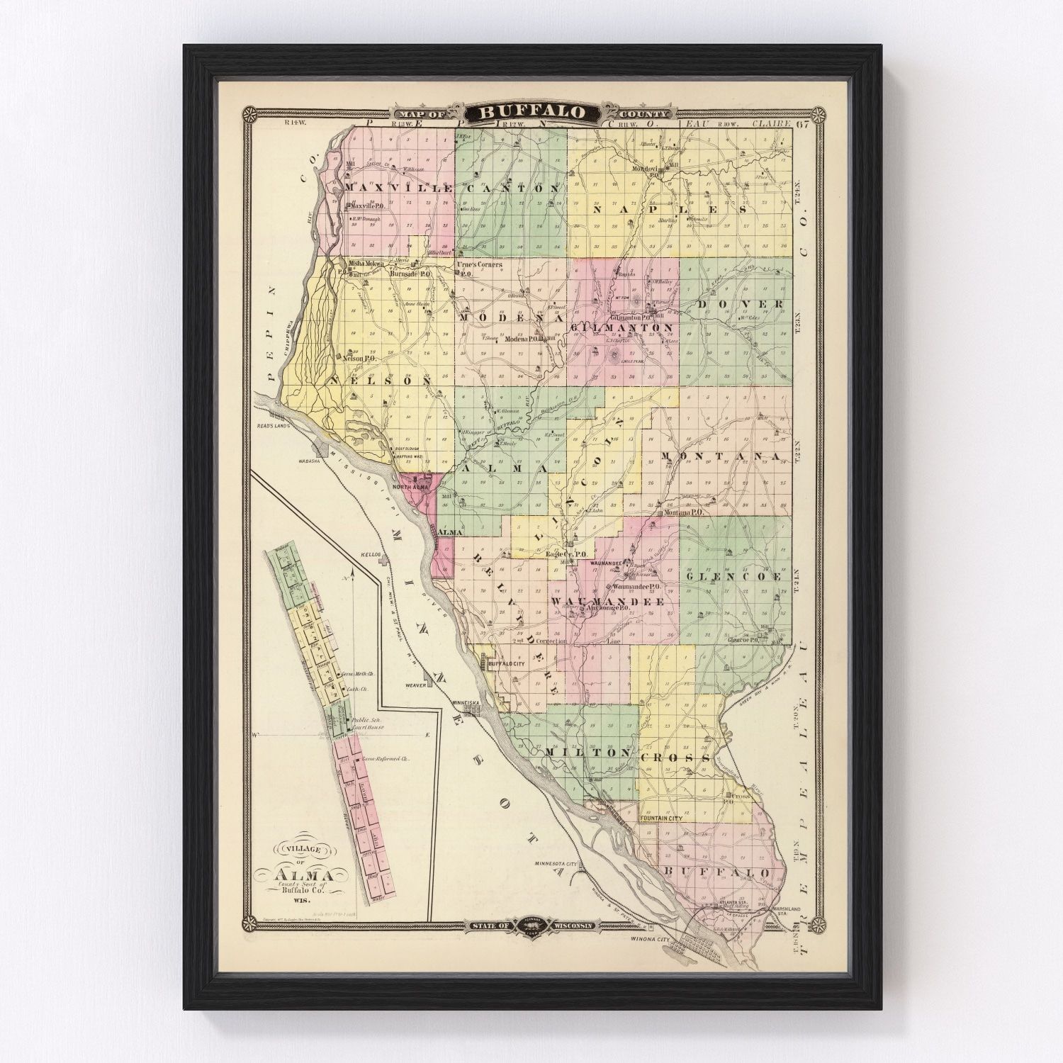 Vintage map of Buffalo County, Wisconsin, 1878