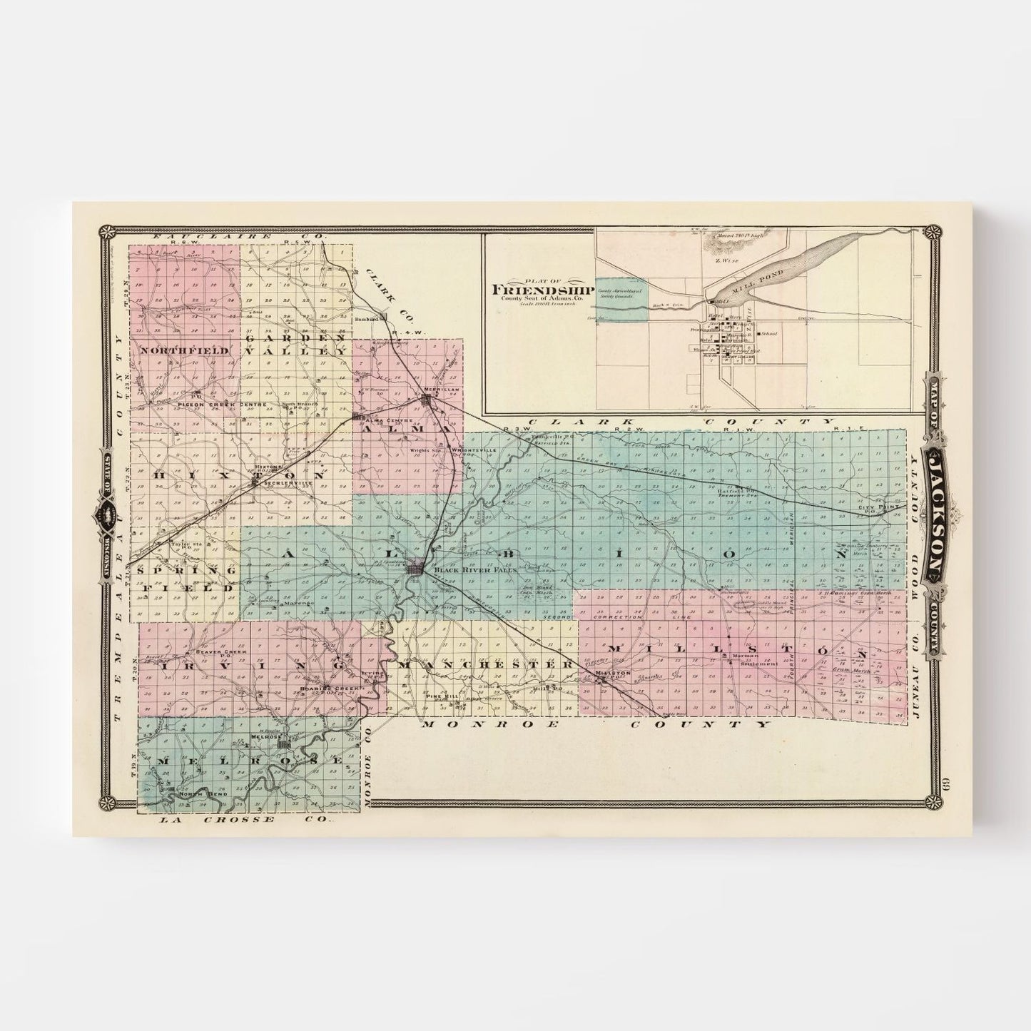 Vintage Map of Jackson County, Wisconsin, 1878