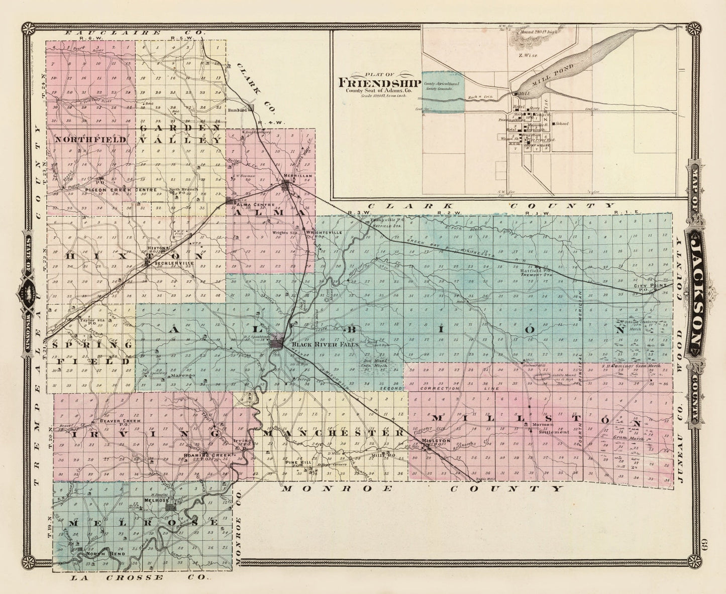 Vintage Map of Jackson County, Wisconsin, 1878