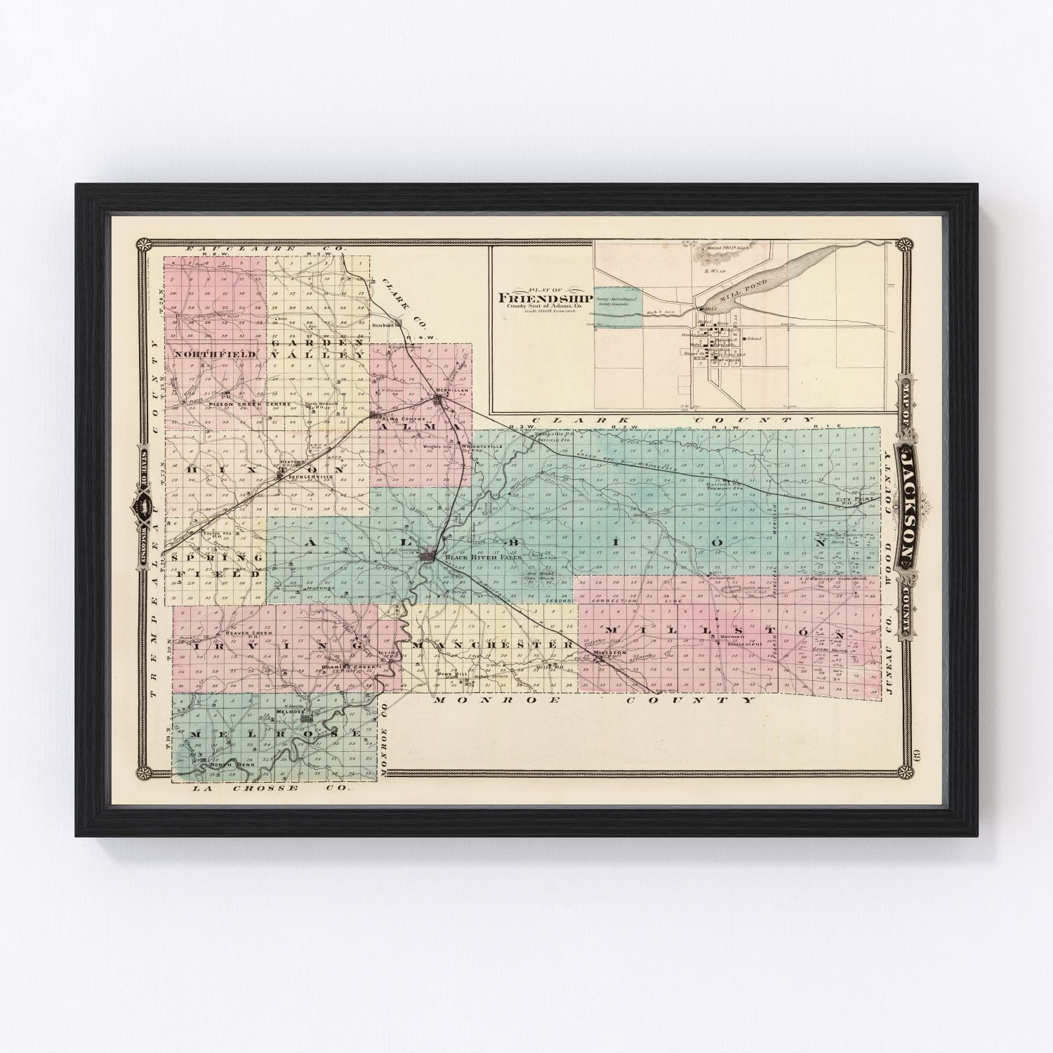 Vintage map of Jackson County, Wisconsin, 1878