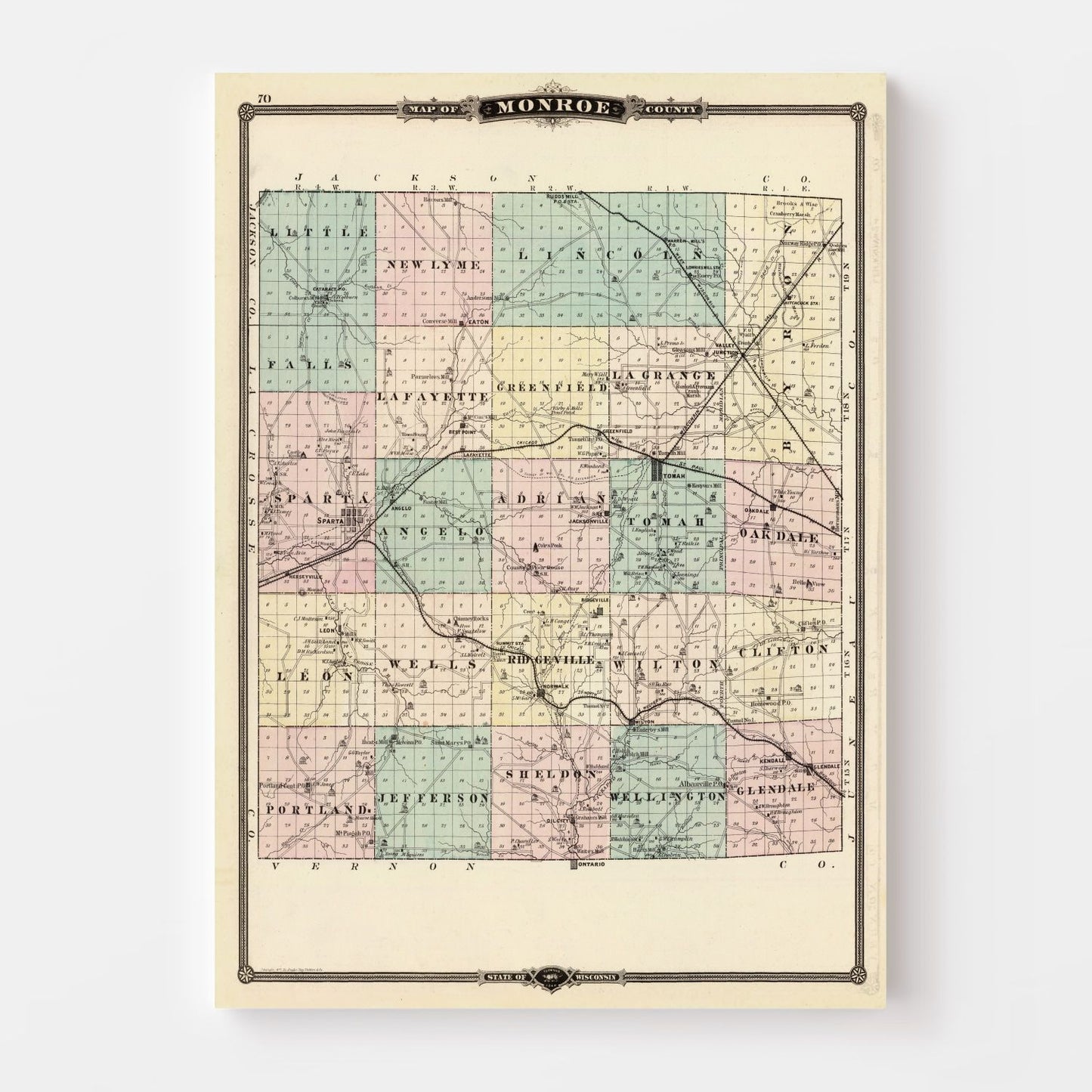Vintage Map of Monroe County, Wisconsin, 1878