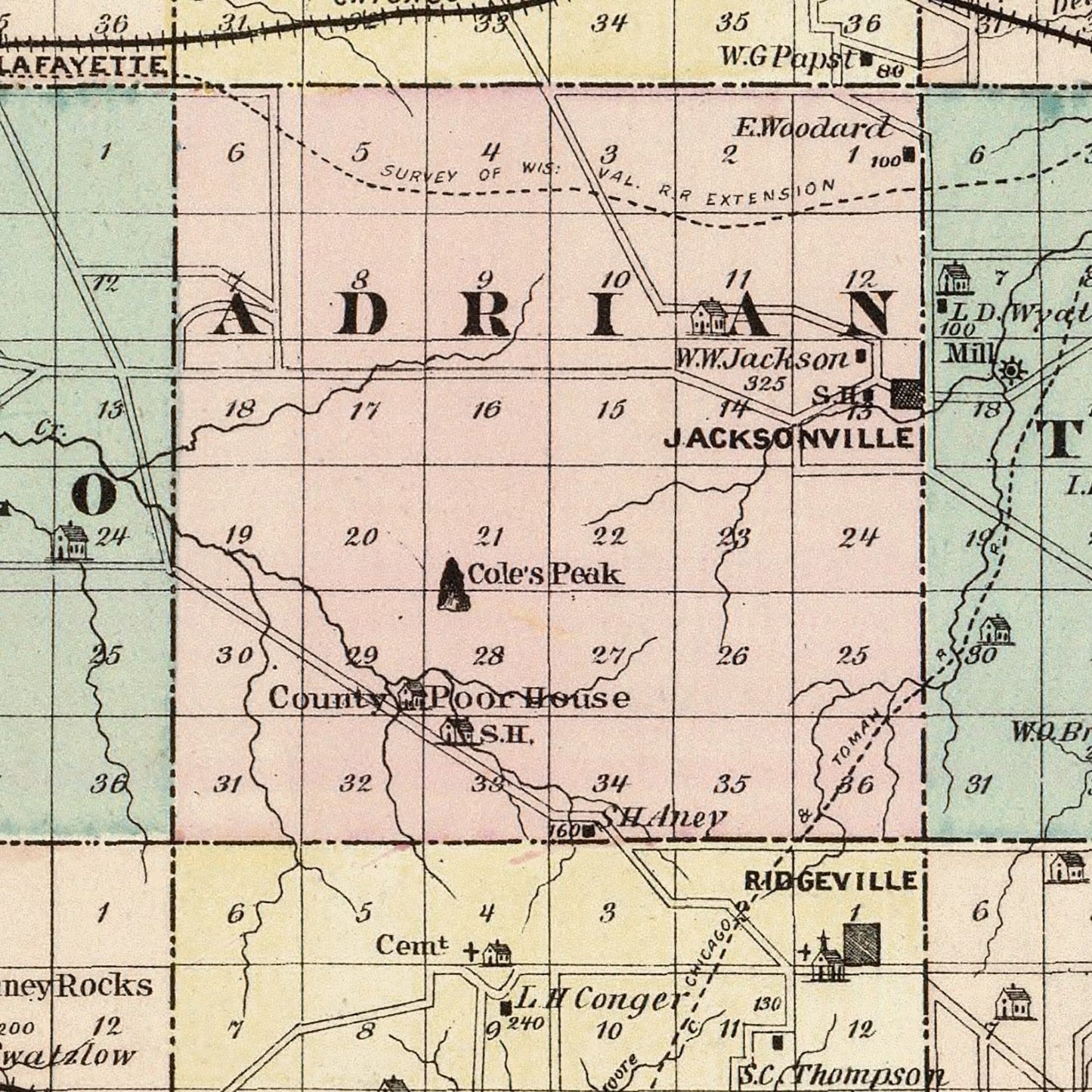 Vintage Map of Monroe County, Wisconsin, 1878
