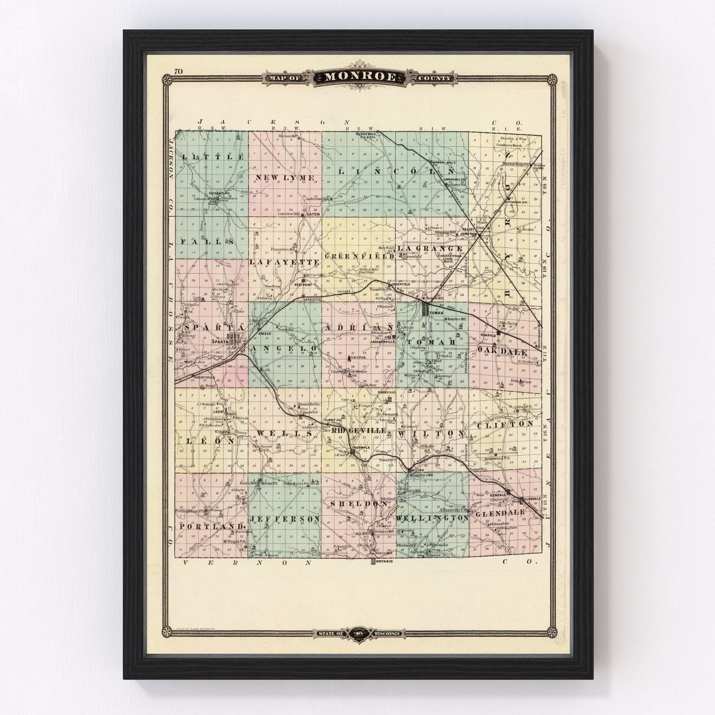 Vintage map of Monroe County, Wisconsin, 1878