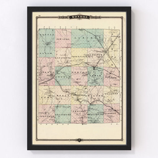Vintage map of Monroe County, Wisconsin, 1878