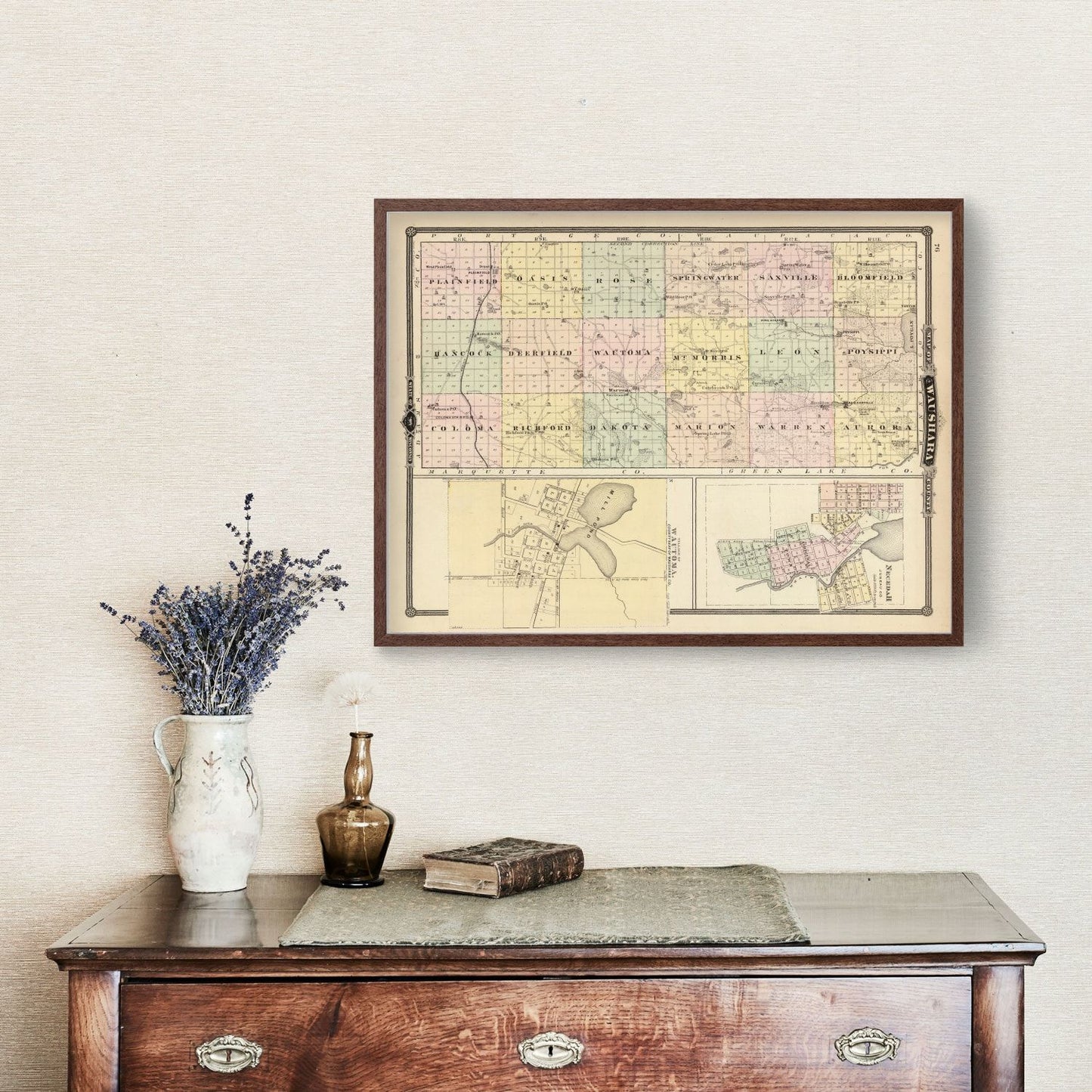 Vintage Map of Waushara County, Wisconsin, 1878