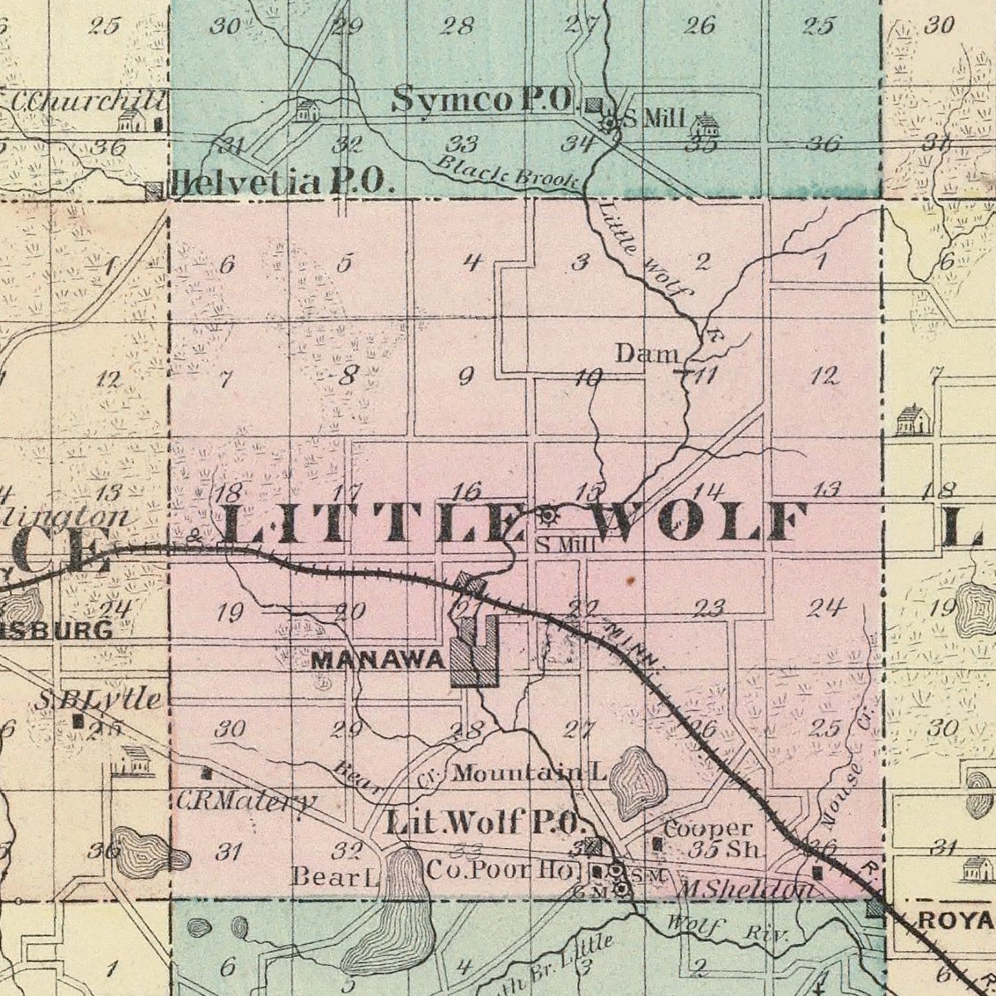 Vintage Map of Waupaca County, Wisconsin, 1878