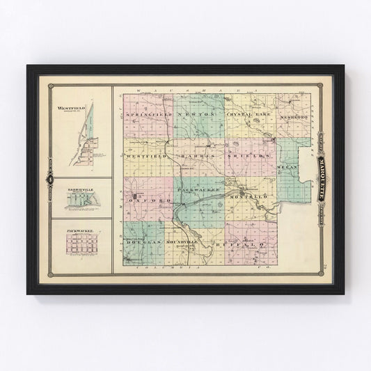 Vintage map of Marquette County, Wisconsin, 1878