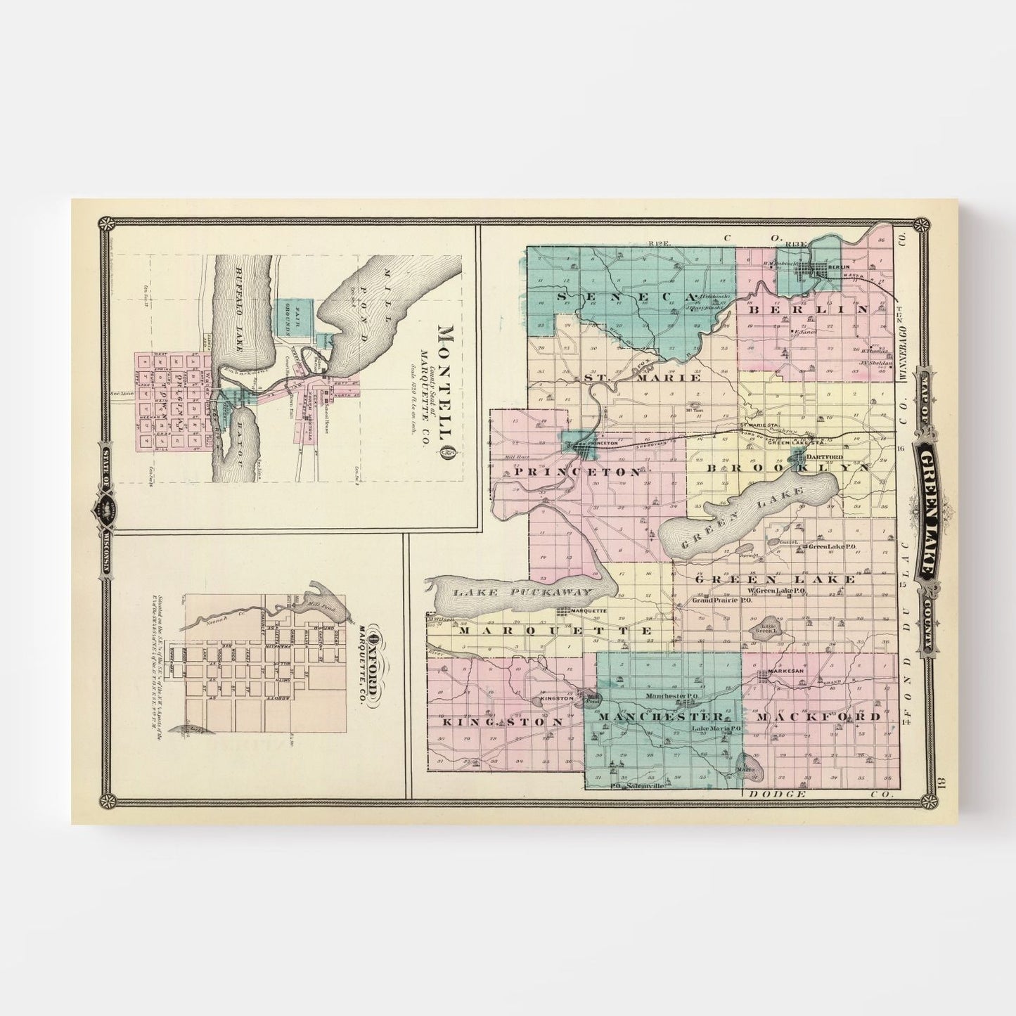 Vintage Map of Green Lake County, Wisconsin, 1878