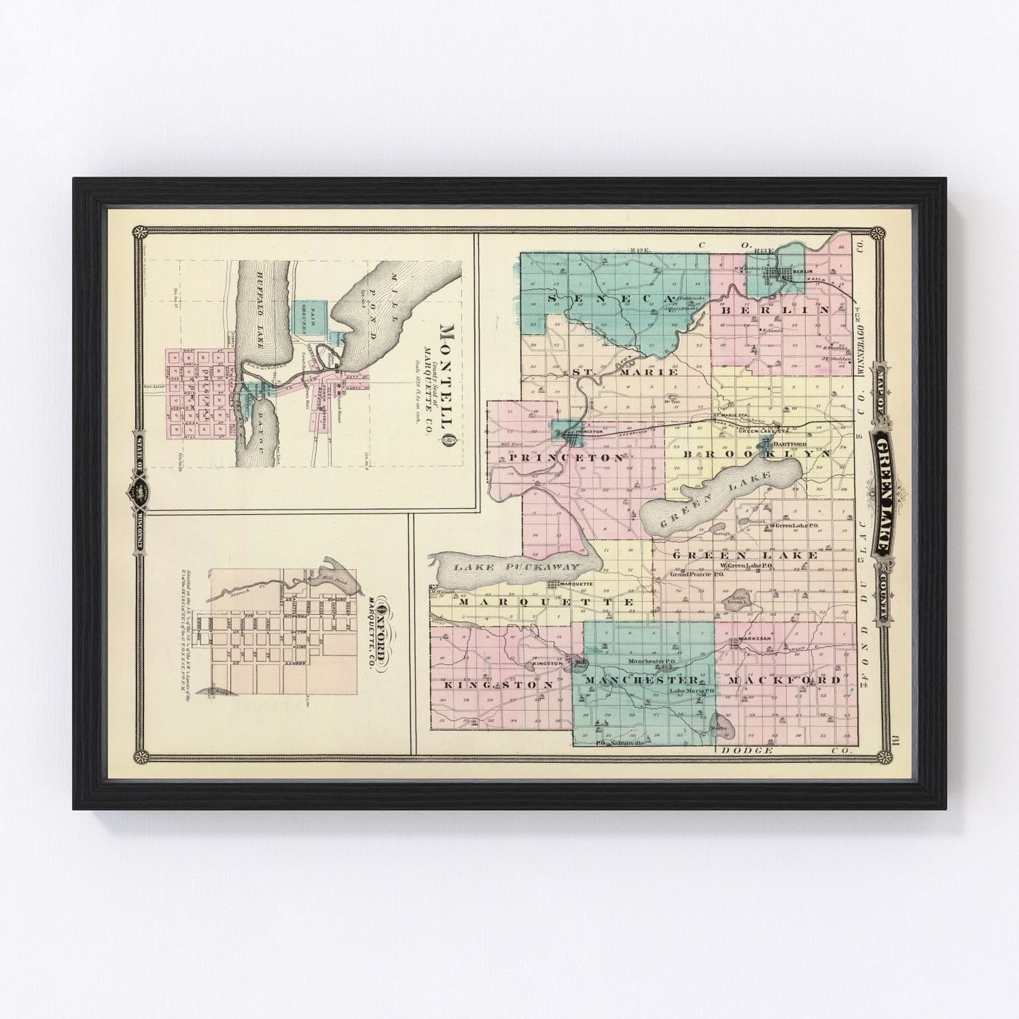 Vintage map of Green Lake County, Wisconsin, 1878