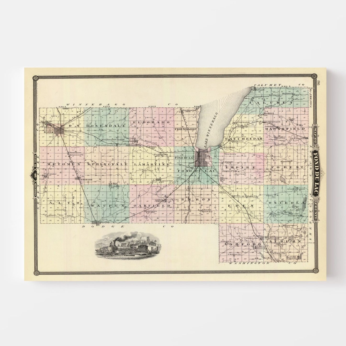 Vintage Map of Fond Du Lac County, Wisconsin, 1878