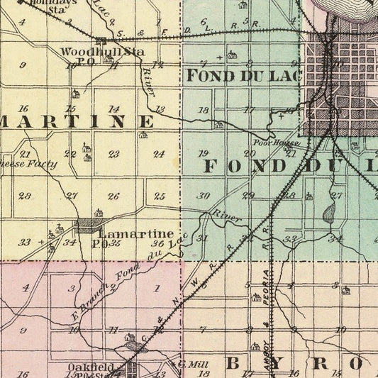 Vintage Map of Fond Du Lac County, Wisconsin, 1878
