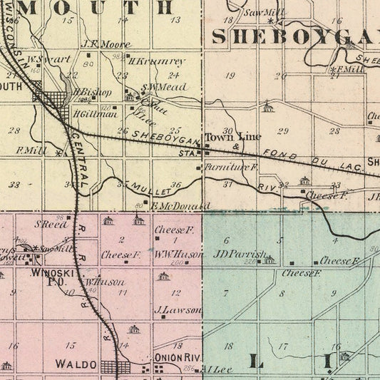 Vintage Map of Sheboygan County, Wisconsin, 1878