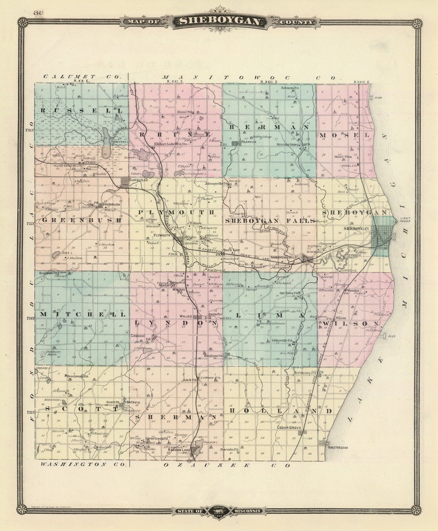Vintage Map of Sheboygan County, Wisconsin, 1878