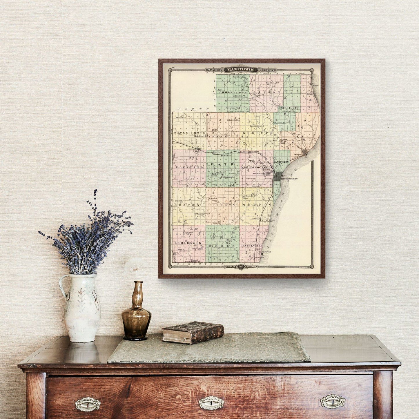 Vintage Map of Manitowoc County, Wisconsin, 1878