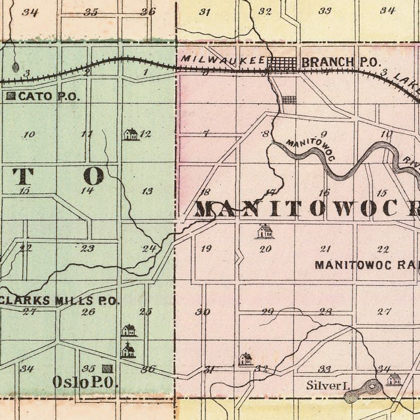 Vintage Map of Manitowoc County, Wisconsin, 1878