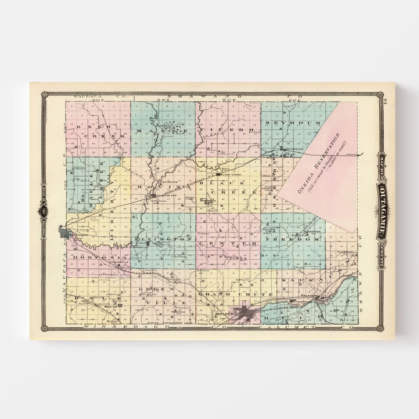 Vintage Map of Outagamie County, Wisconsin, 1878