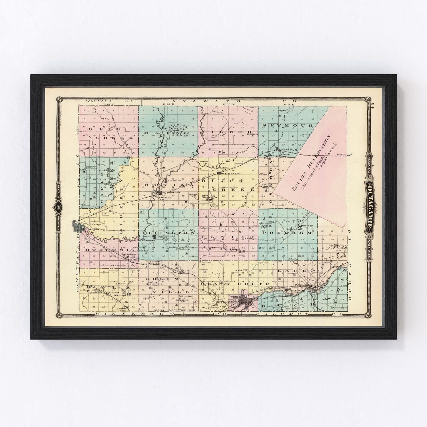 Vintage map of Outagamie County, Wisconsin, 1878