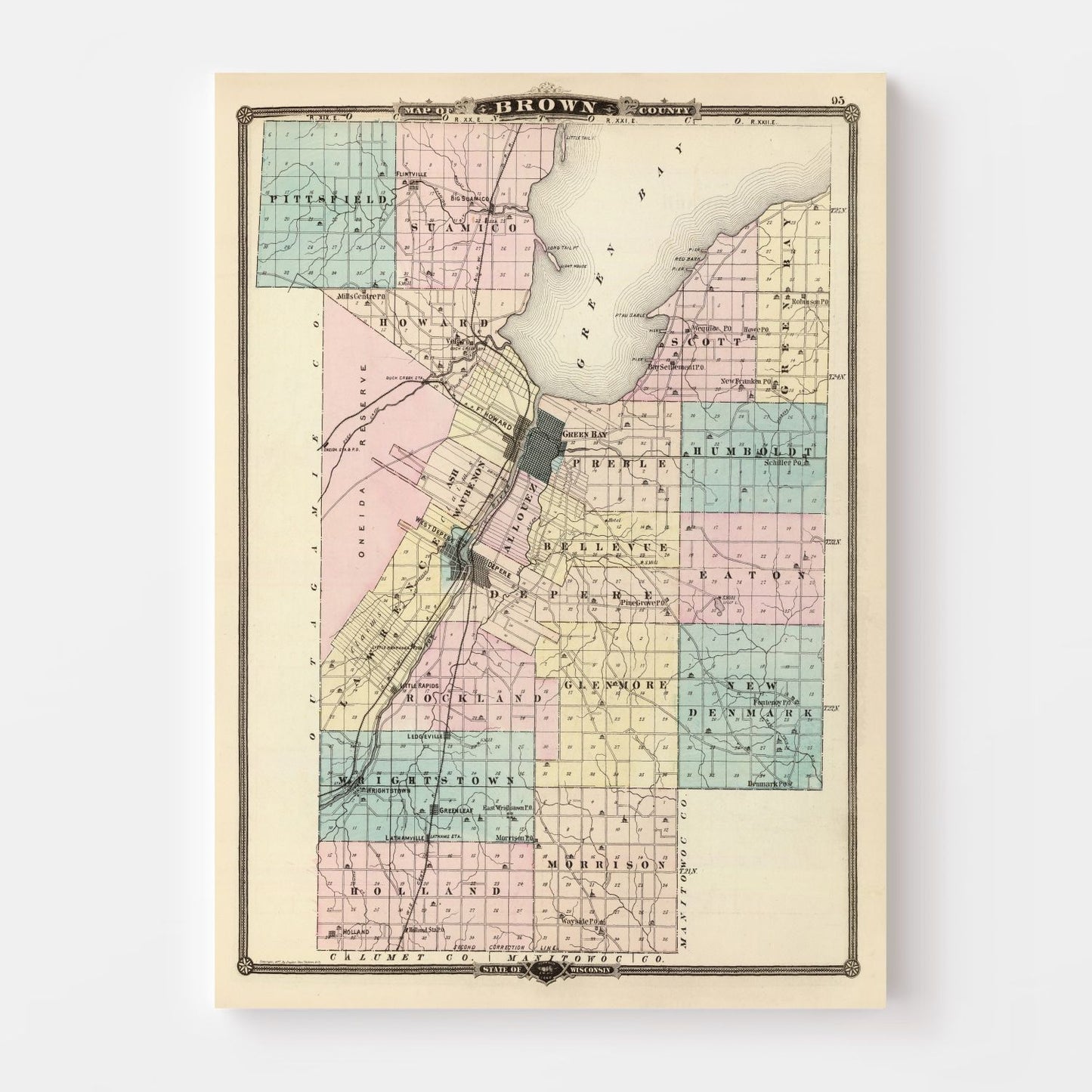 Vintage Map of Brown County, Wisconsin, 1878