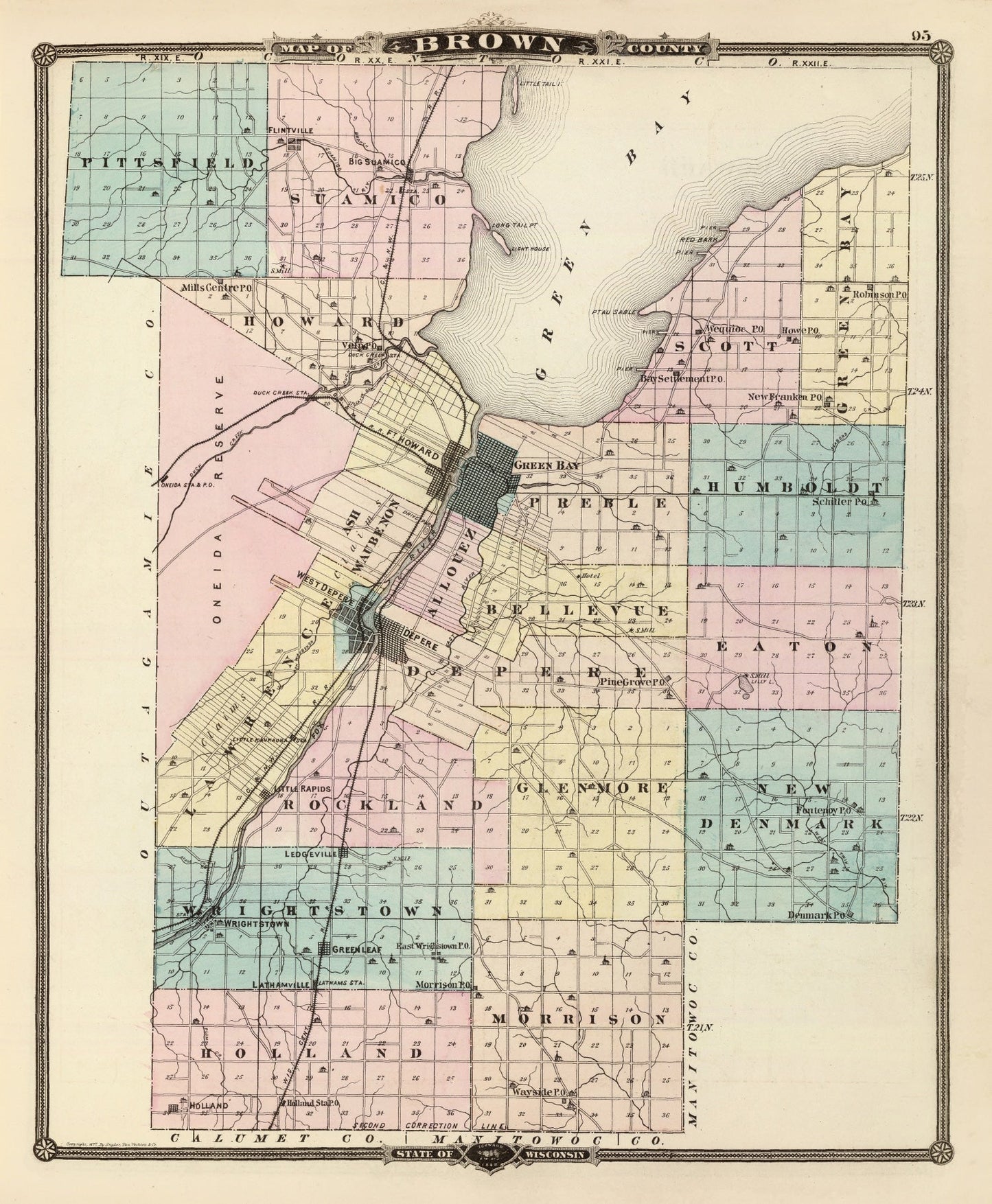 Vintage Map of Brown County, Wisconsin, 1878
