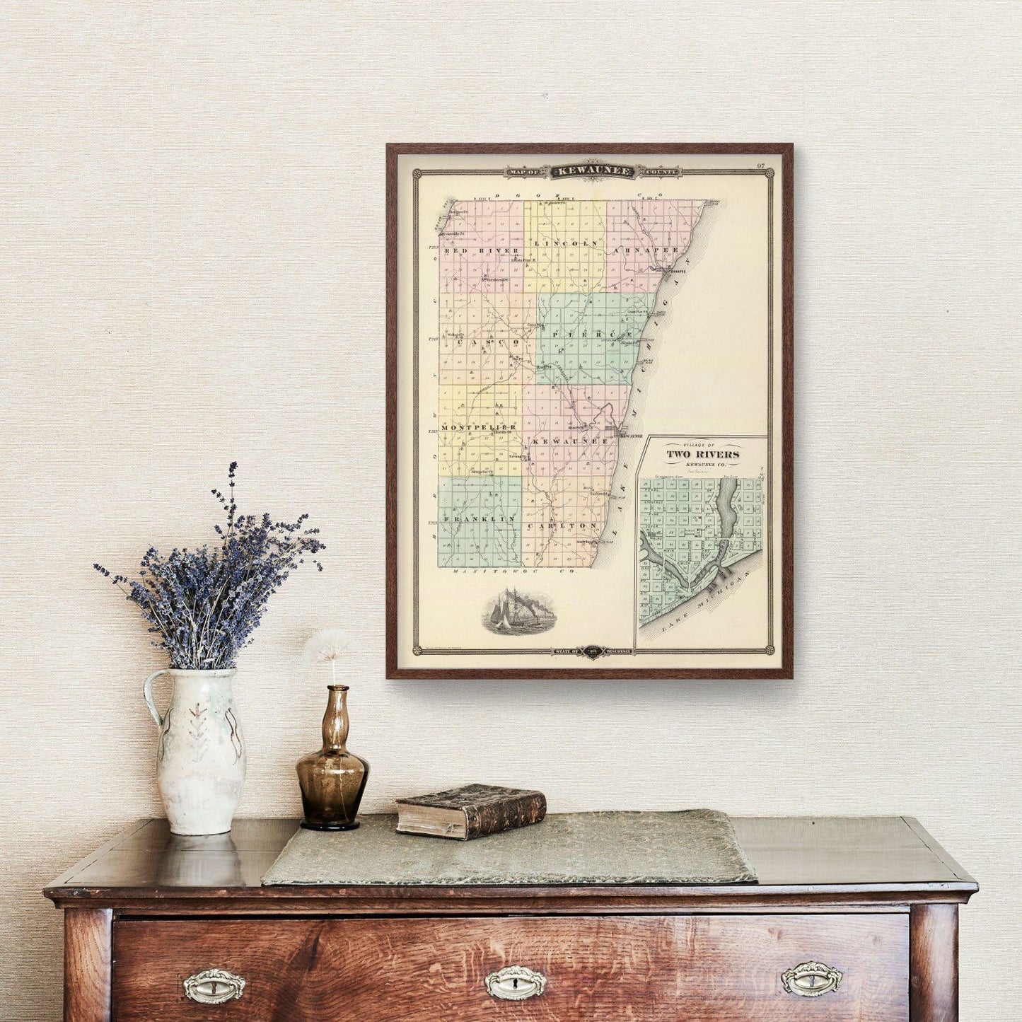 Vintage Map of Kewaunee County, Wisconsin, 1878
