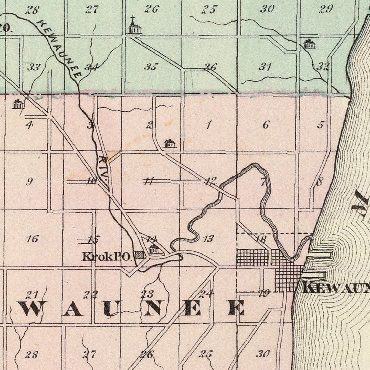 Vintage Map of Kewaunee County, Wisconsin, 1878