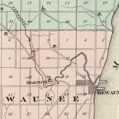 Vintage Map of Kewaunee County, Wisconsin, 1878