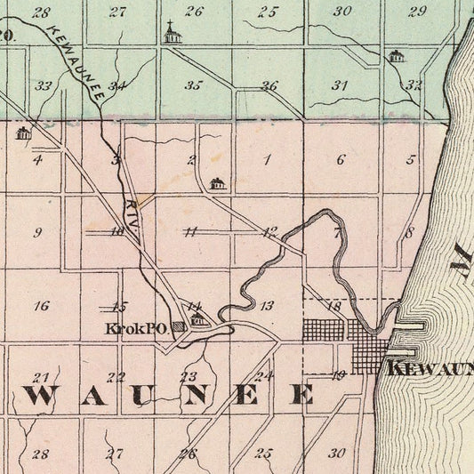 Vintage Map of Kewaunee County, Wisconsin, 1878