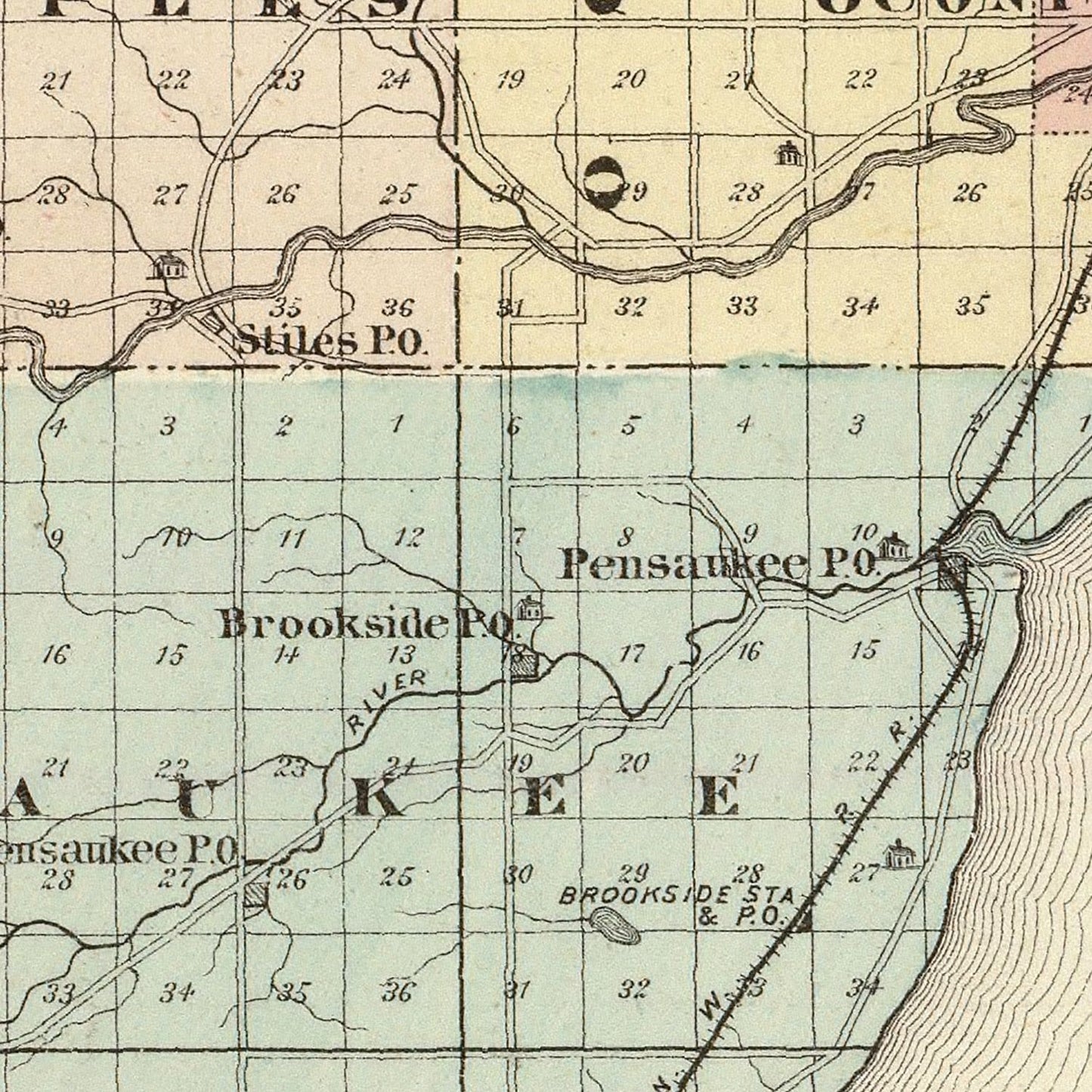 Vintage Map of Oconto County, Wisconsin, 1878