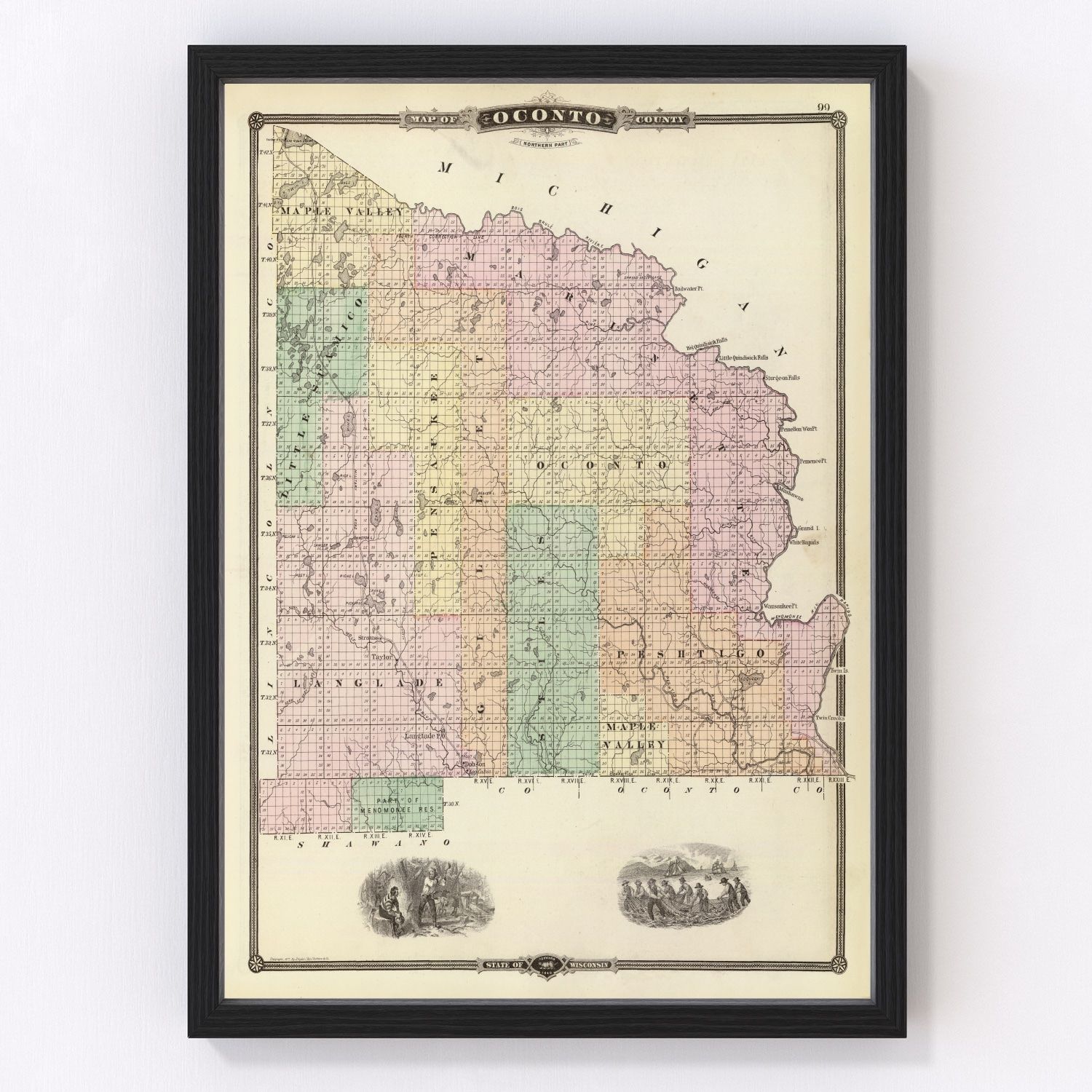 vintage map of Oconto County, Wisconsin, 1878