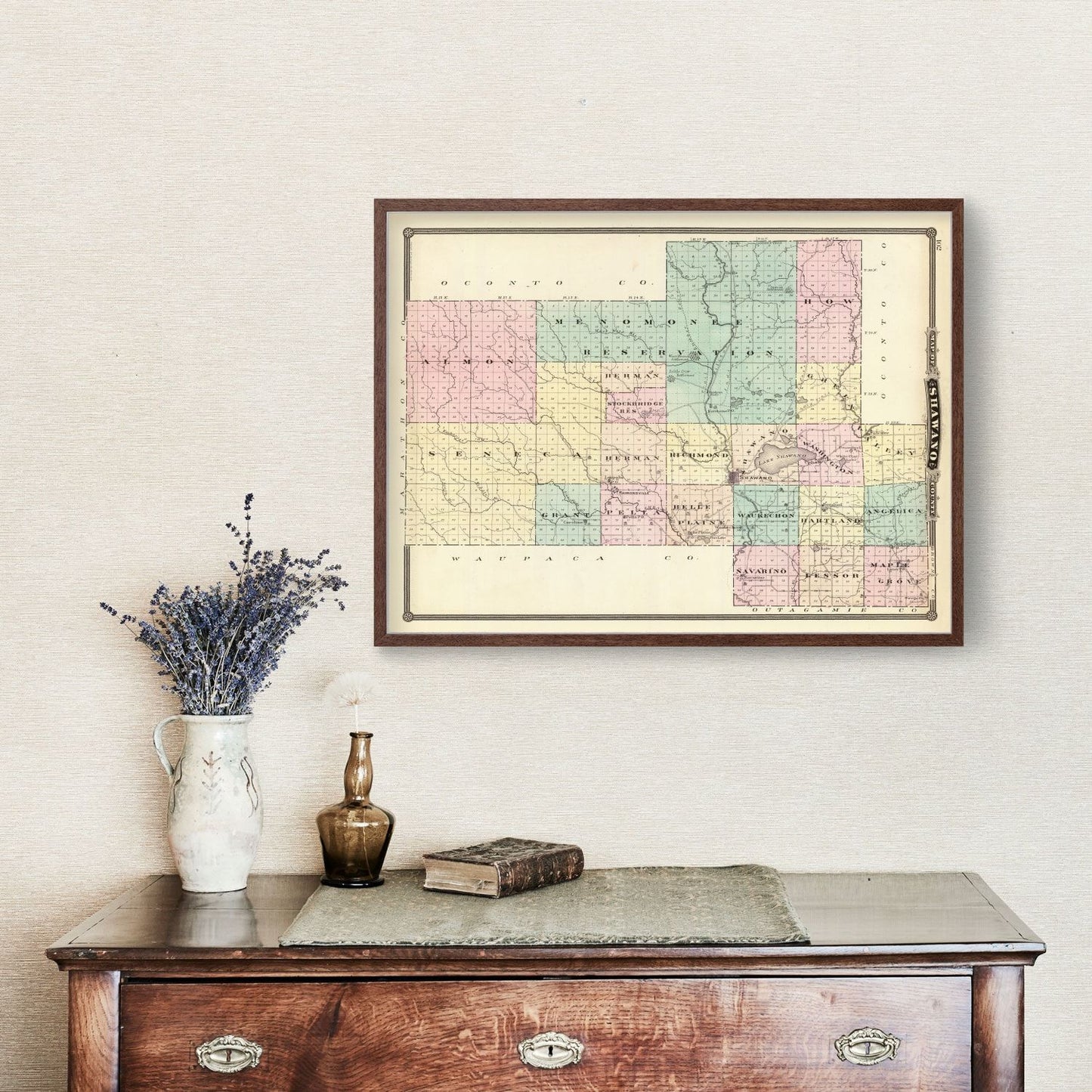 Vintage Map of Shawano County, Wisconsin, 1878
