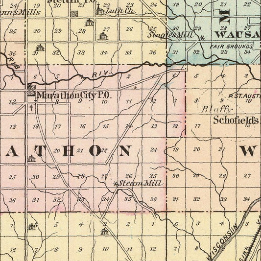 Vintage Map of Marathon County, Wisconsin 1878