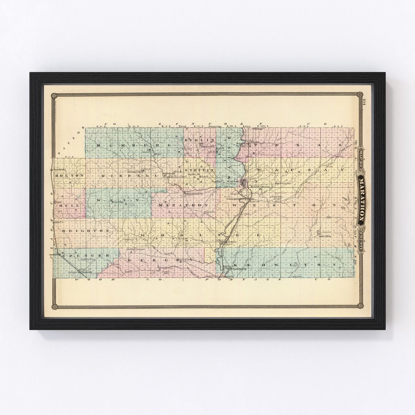 Vintage Map of Marathon County, Wisconsin 1878