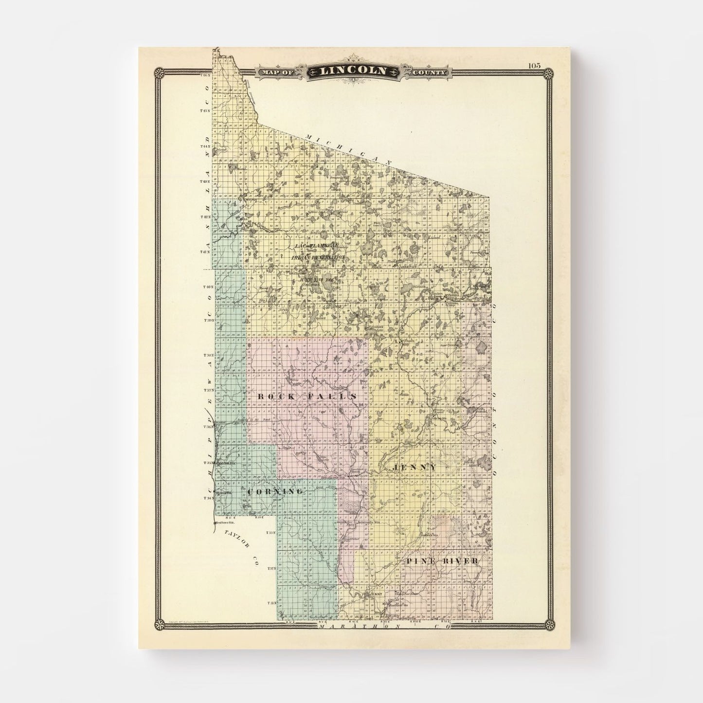 Vintage Map of Lincoln County, Wisconsin, 1878