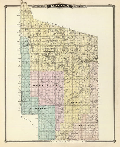 Vintage Map of Lincoln County, Wisconsin, 1878