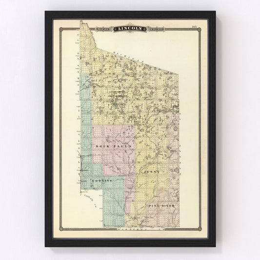 vintage map of Lincoln County, Wisconsin, Merrill and Tomahawk, 1878
