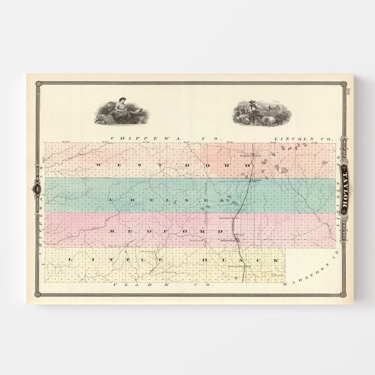 Vintage Map of Taylor County, Wisconsin, 1878