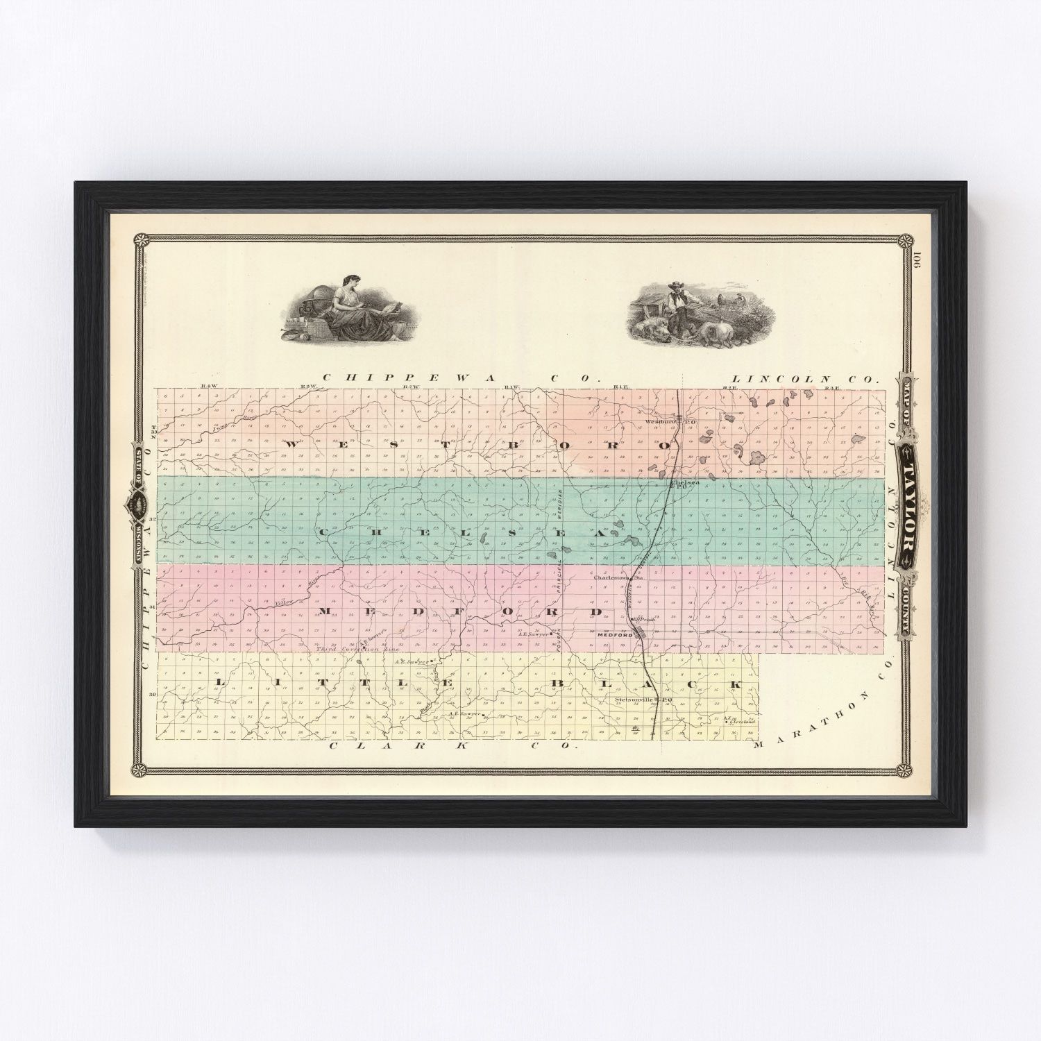 vintage map of Taylor County, Wisconsin, 1878