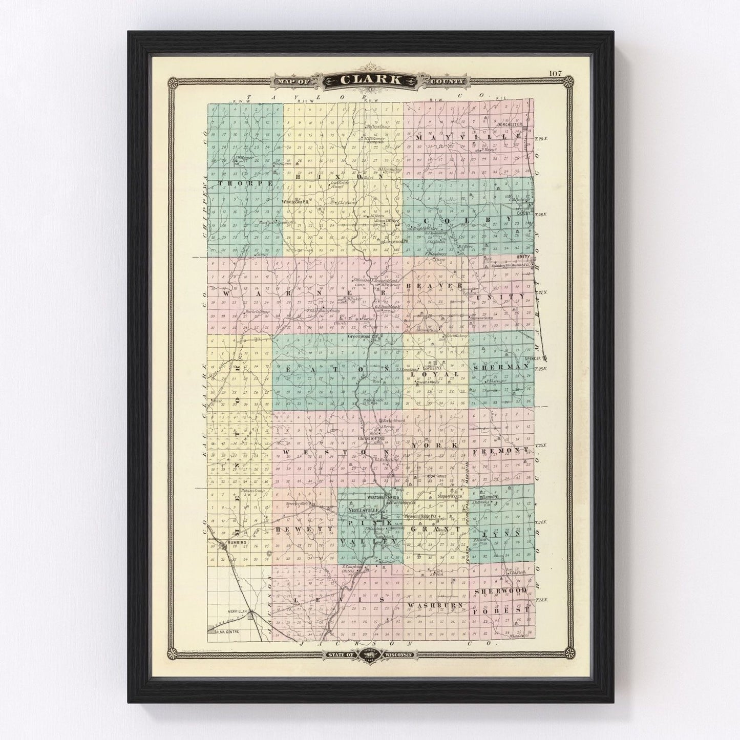 Vintage map of Clark County, Wisconsin, 1878