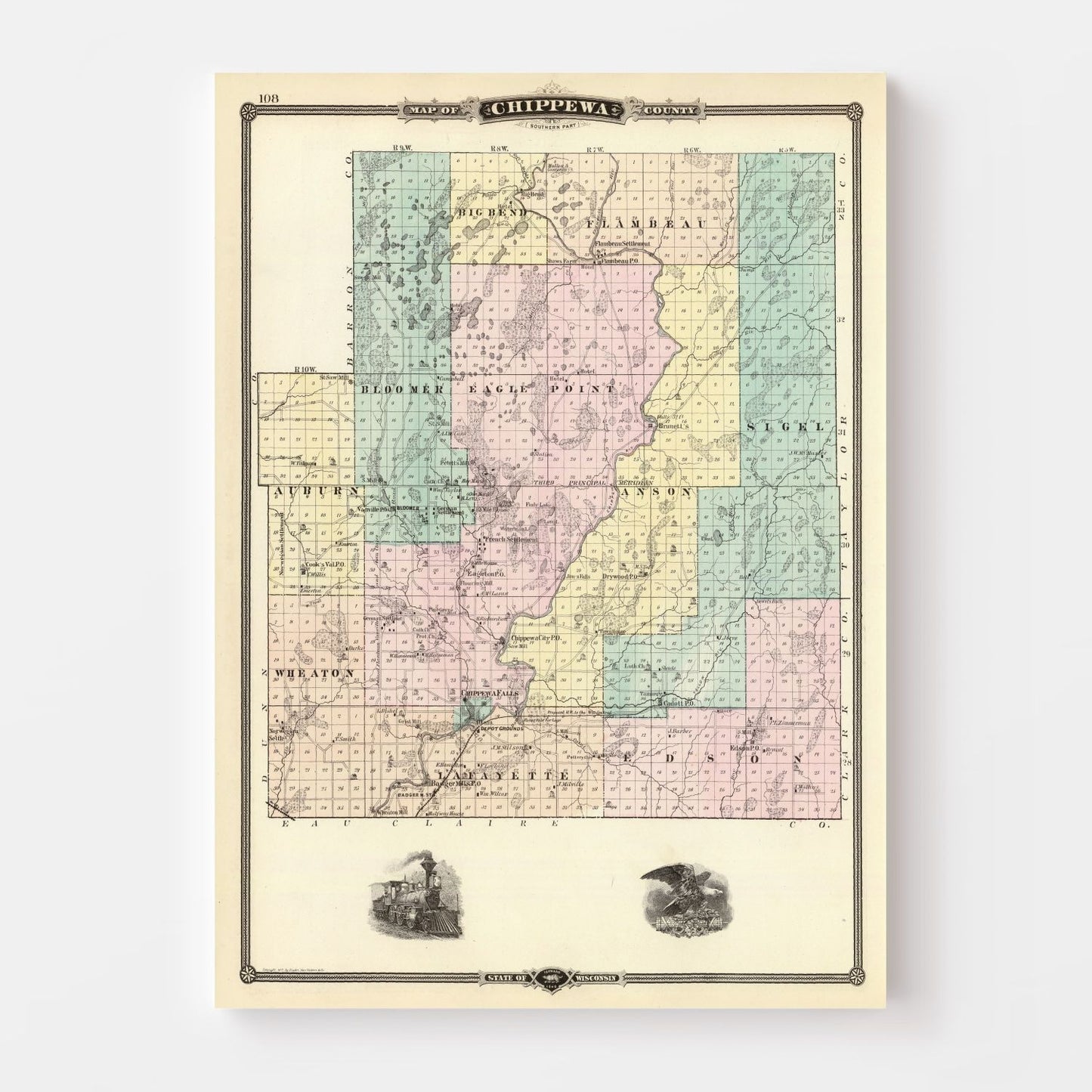 Vintage Map of Chippewa County, Wisconsin, 1878 - Edition II