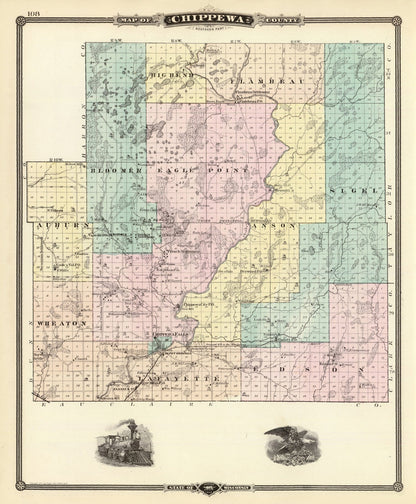 Vintage Map of Chippewa County, Wisconsin, 1878 - Edition II