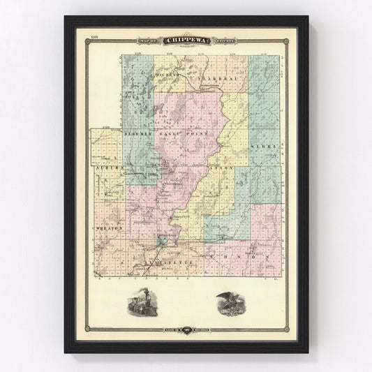 Vintage map of Chippewa County, Wisconsin, 1878, second edition, digitally restored