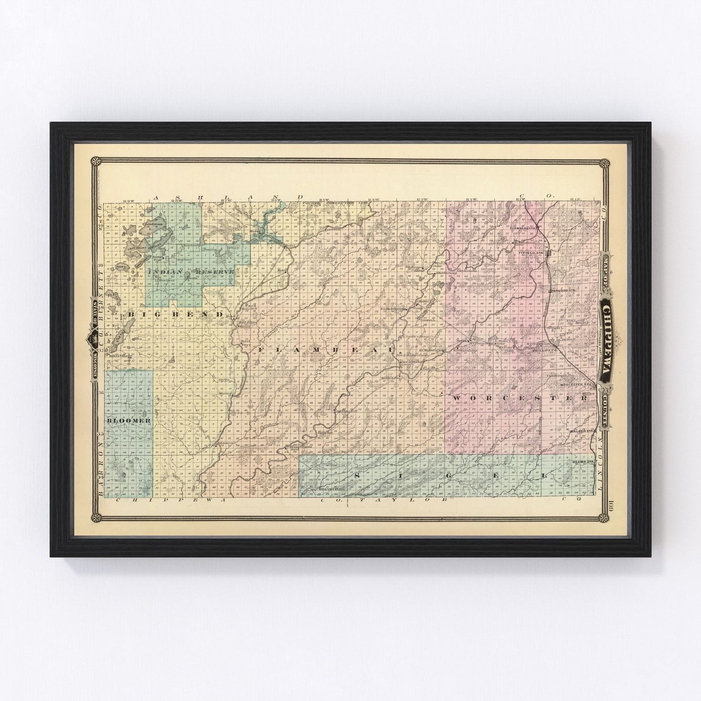 Vintage map of Chippewa County, Wisconsin, 1878, digitally restored