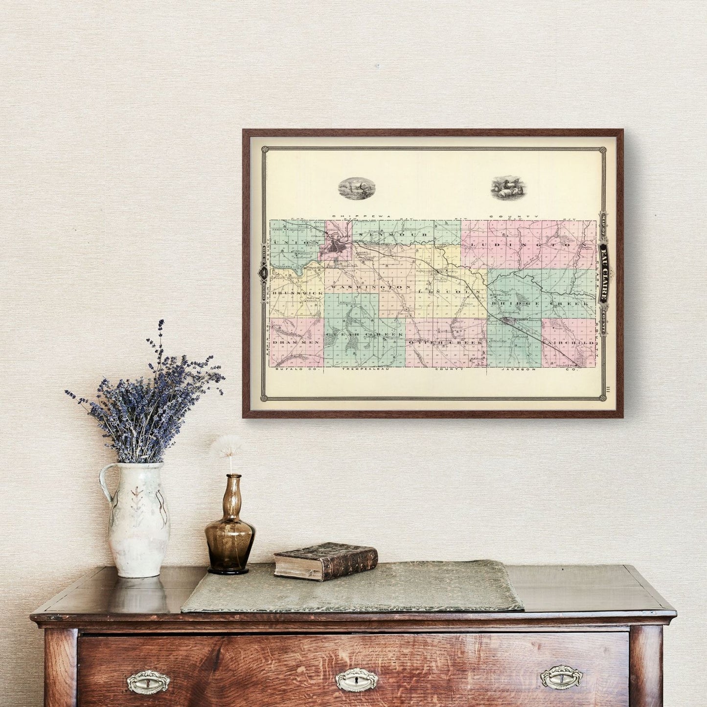 Vintage Map of Eau Claire County, Wisconsin, 1878 (Augusta)