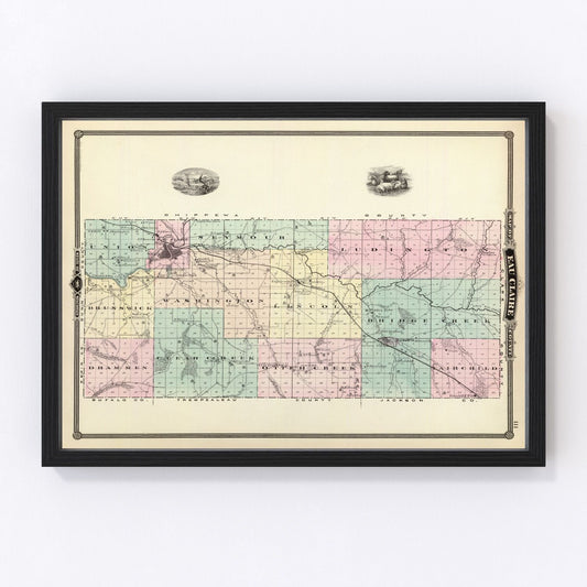 Vintage map of Eau Claire County, Wisconsin, 1878, Augusta