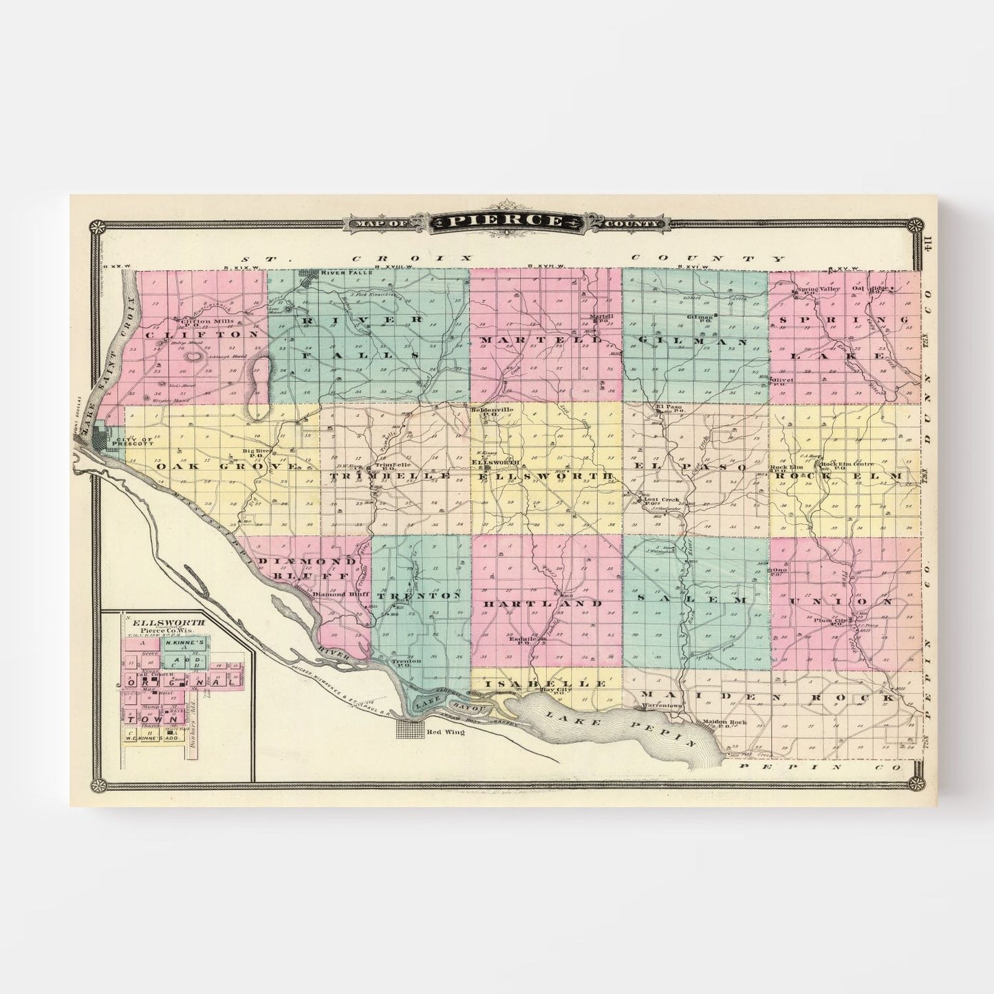 Vintage Map of Pierce County, Wisconsin, 1878